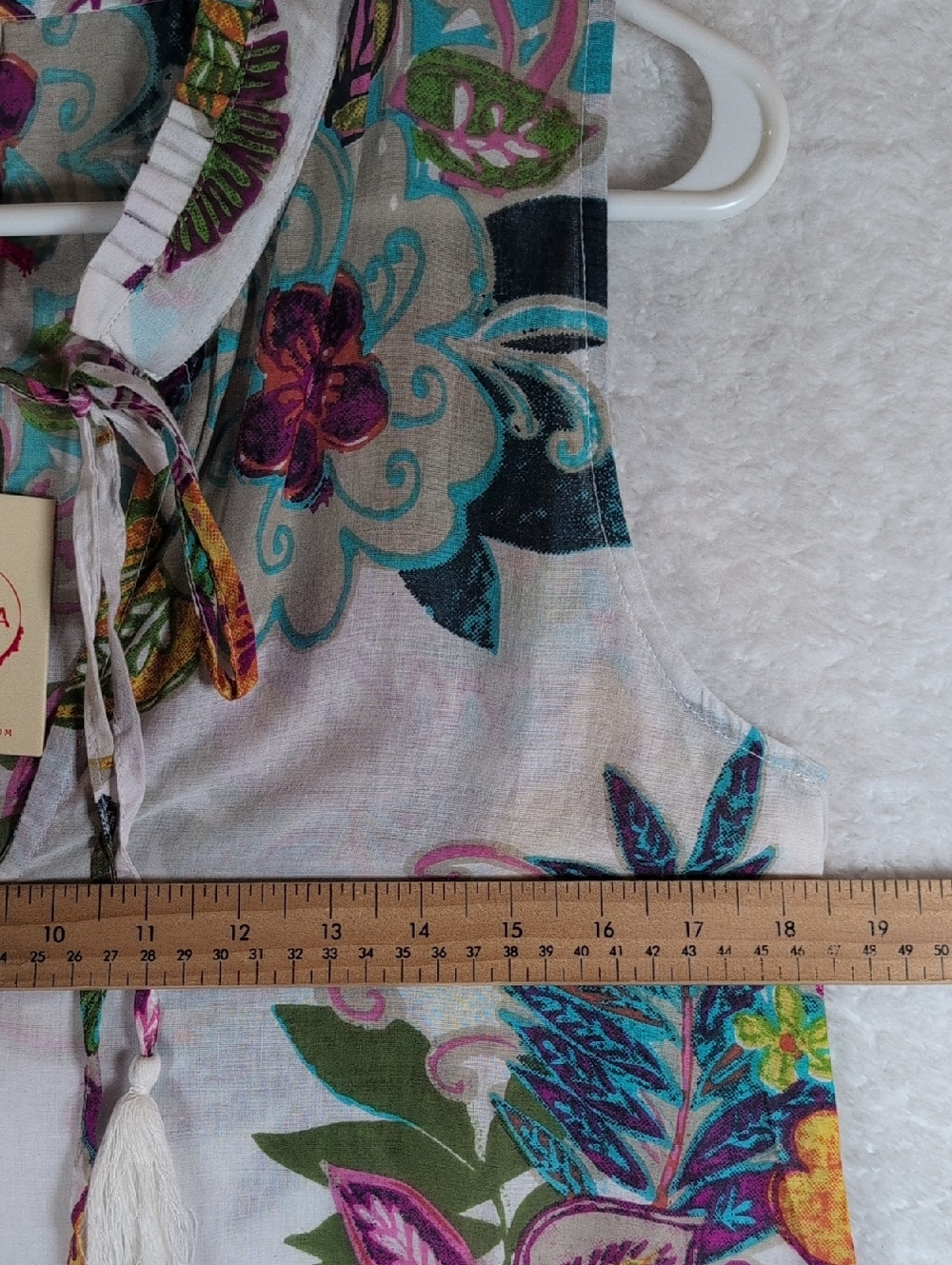 37-RAGA Multicolor Floral Tie-Neck Cotton Tunic - Picture 5 of 8